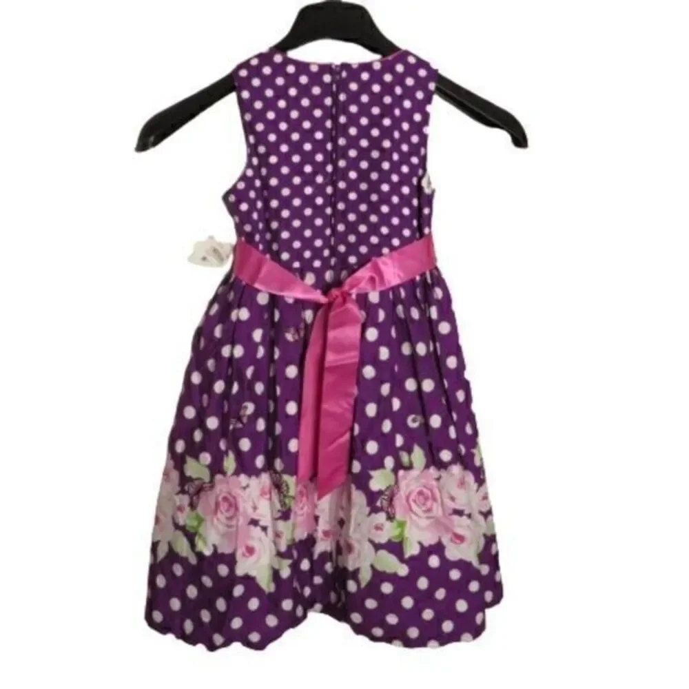 Bonnie Jean Purple Dot‎ floral Dress sz 6 nwt